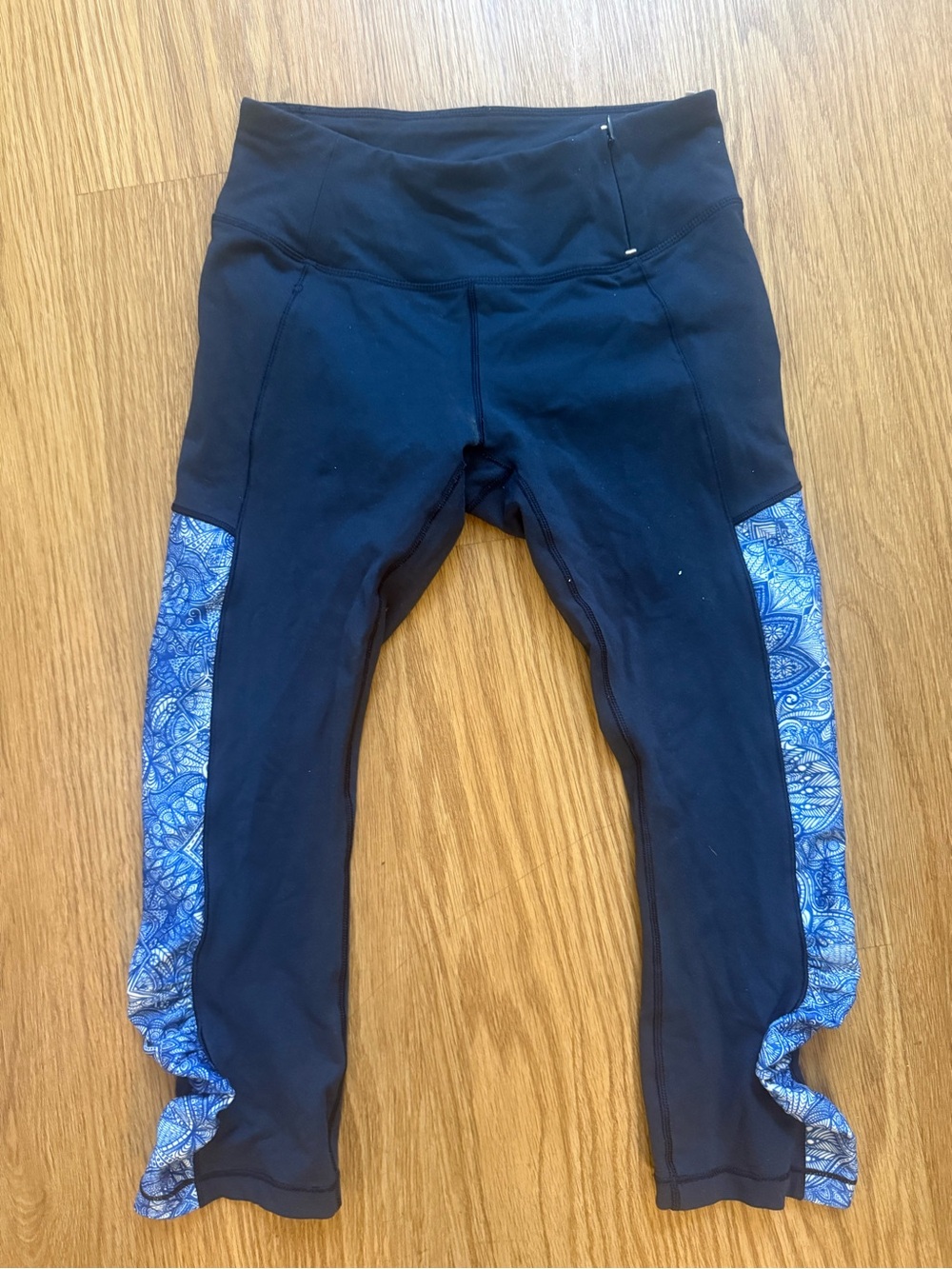 CALIA by Carrie Underwood Black Leggings with Blue Paisley Side Panels
